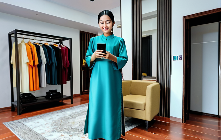 증강 현실 기술의 실증 연구 - AR Shopping**

"A young woman in Malaysia using an AR app on her smartphone to virtually try on a *b...