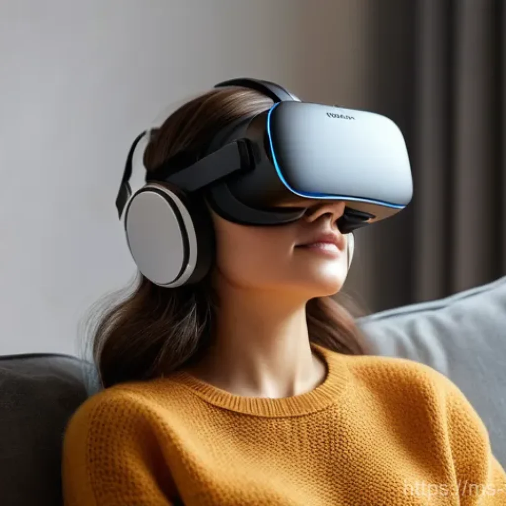 가상 현실의 사용성과 접근성 향상 방안 - **A Serene VR Experience:** A young woman, perhaps in her mid-20s, with a relaxed and joyful express...