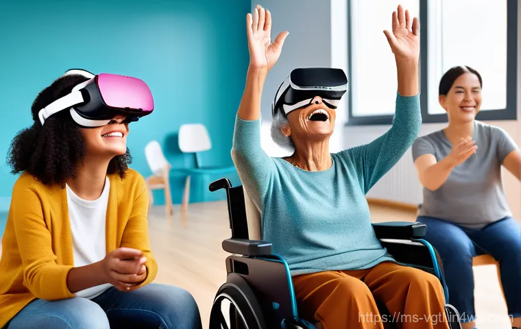 가상 현실의 사용성과 접근성 향상 방안 - **A Serene VR Experience:** A young woman, perhaps in her mid-20s, with a relaxed and joyful express...