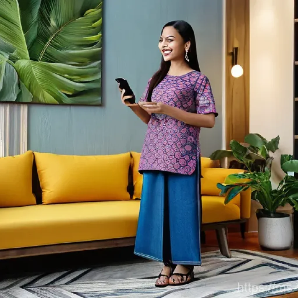 증강 현실을 통한 고객 참여 증대 - **Prompt:** A cheerful young Malay woman, dressed in a modest but stylish t-shirt and jeans, is enth...