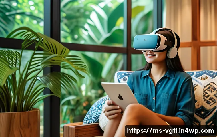 가상 현실의 상업적 응용 사례 - A modern Malaysian living room interior with a young Malay woman wearing casual clothes and modest u...