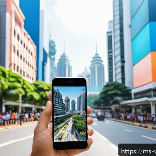 증강 현실의 개발 환경과 도구 - A modern Malaysian urban scene featuring diverse young adults using augmented reality apps on their ...