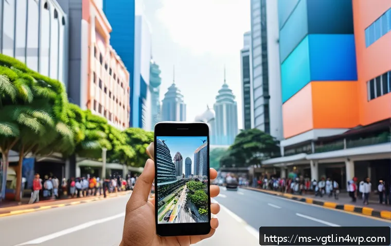 증강 현실의 개발 환경과 도구 - A modern Malaysian urban scene featuring diverse young adults using augmented reality apps on their ...