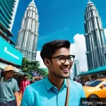 증강 현실 게임 시장의 성장 잠재력 - A vibrant street scene in Kuala Lumpur showcasing diverse young Malaysians using augmented reality (...