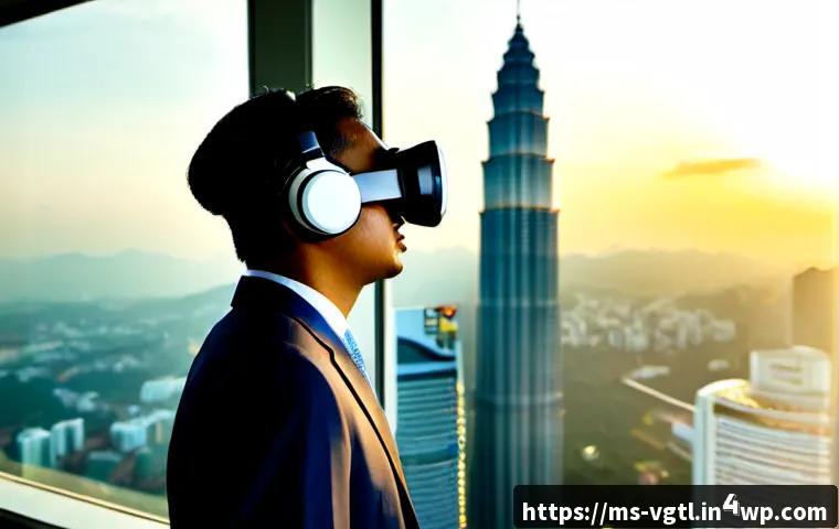 가상 현실의 경제적 가치 측정 방법 - Photorealistic modern Kuala Lumpur financial analytics studio, Malaysian economist wearing a modest ...
